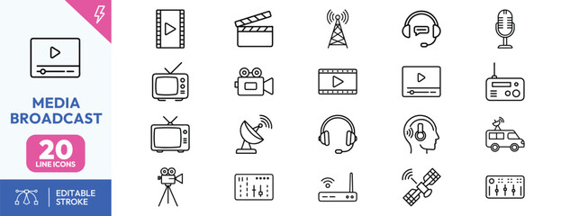 Media Broadcasting Icons Set
