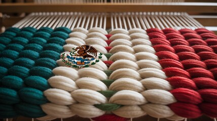 Mexican flag woven on traditional loom with vibrant colors