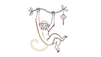 monkey hanging from branch with lantern © Ahmad
