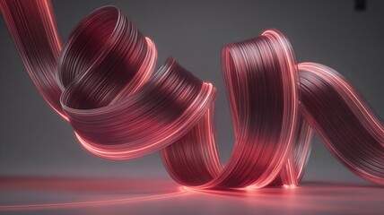 Vibrant red neon light sculpture twisting dynamically