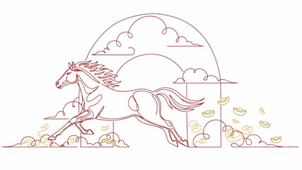 running horse, sunset background