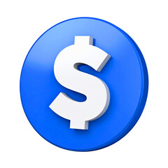 Obraz premium 3d Blue circular button with a white dollar symbol in the center. 3D Illustration.