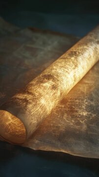 A roll of parchment sits atop a table, ready for use