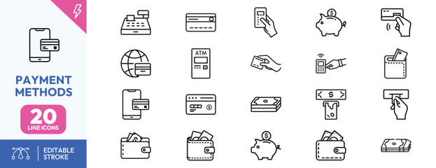 Payment methods icons for business and finance