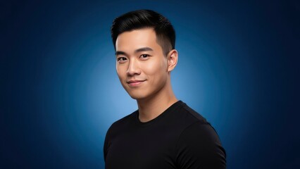 Asian man portrait in black t shirt