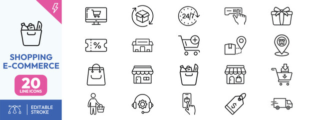 E-commerce shopping icons set for business and online stores