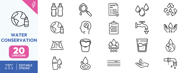 Water Conservation Icons Set for Ecology and Environment