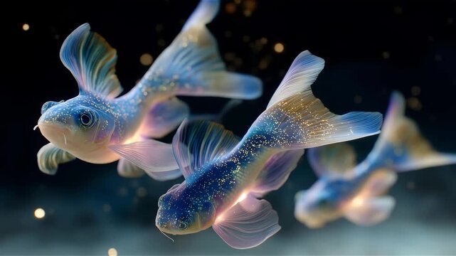 A school of tiny silver fish shifts direction at once in clear sunlit water.