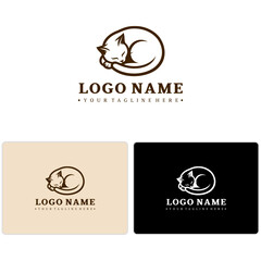 Fototapeta premium Elegant Sleeping Cat Logo – Line Art Vector for Pet Spa Branding