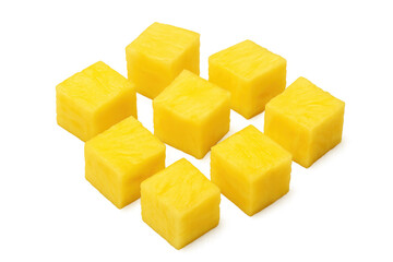 Diced pineapple pieces on transparent background