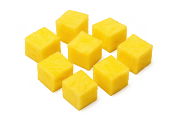 Diced pineapple pieces on transparent background