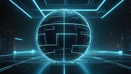 Futuristic Digital Sphere Radiating Intricate Light Patterns Within a Cybernetic Network, Symbolizing Advanced Technology and Interconnected Data Processing