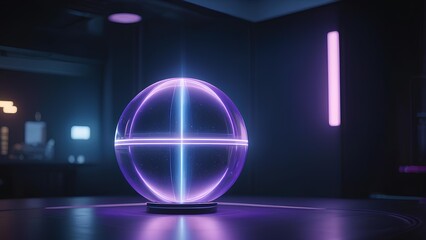 Futuristic translucent crystal sphere with glowing inner light, science fiction technology concept