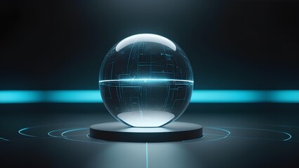 Futuristic glowing orb with intricate circuit patterns inside, representing advanced technology and global connectivity