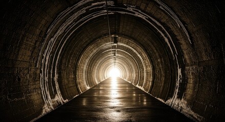 A long, dark tunnel with a bright light at the end, creating a sense of hope and direction.