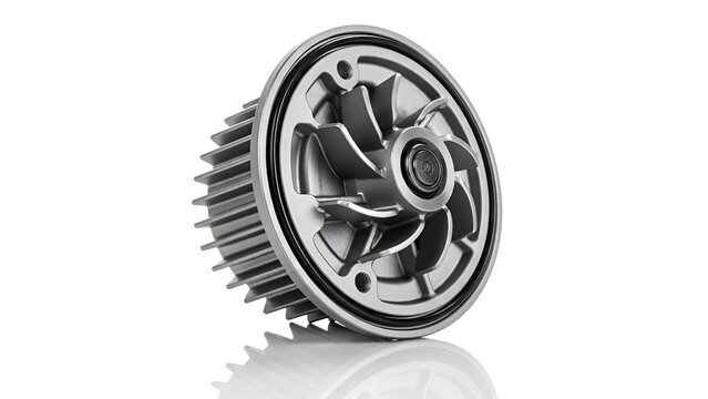 Automotive water pump component exhibiting industrial design and mechanical engineering