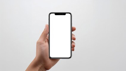 Minimal mobile phone with blank screen held in hand suitable for digital marketing and branding use