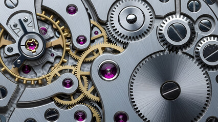 Intricate watch mechanism featuring precision engineering and jeweled bearings capturing