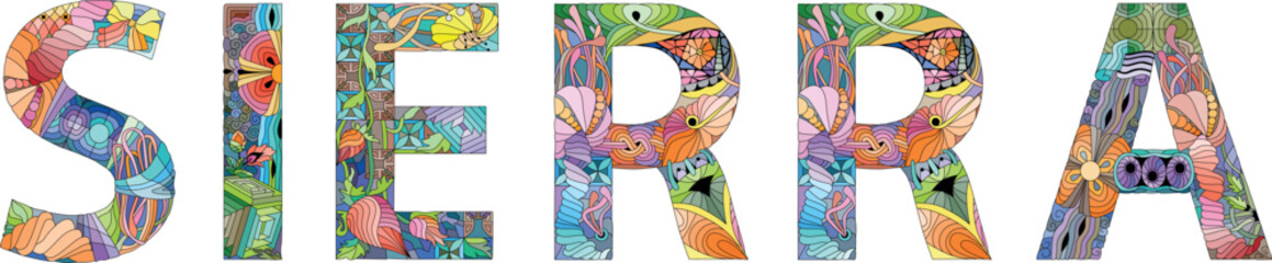 Female name SIERRA. Vector decorative object
