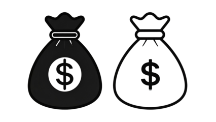 Two money bag icons one outline one filled with dollar sign