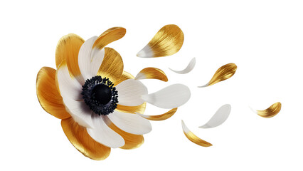 Obraz premium A close-up view of a flower anemone with scattered petals against a white background