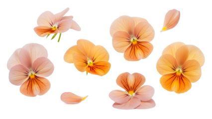 A serene display of flower petals scattered on a white background from a top-down viewpoint.