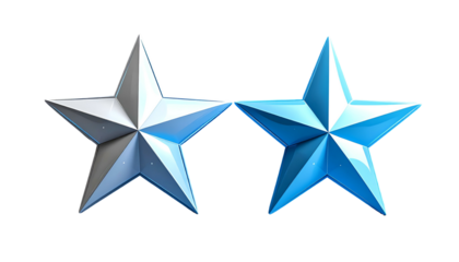 Two five-pointed stars, one silver, the other blue, on a black background