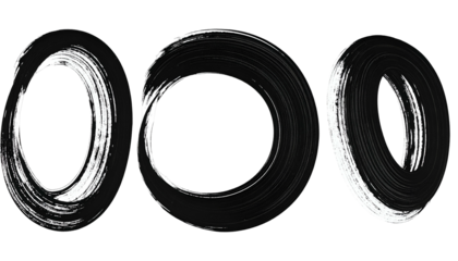 Three ink-brushed concentric circles, black on black, offering a minimalist visual