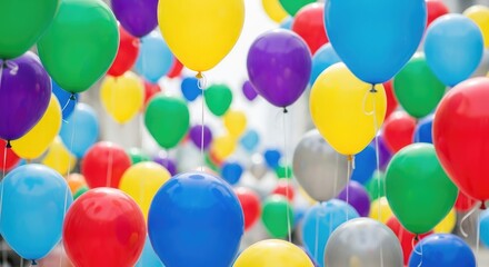 A vibrant display of colorful balloons against a blurred background.