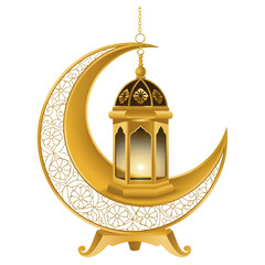 Golden crescent moon with hanging lantern