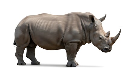 Obraz premium Majestic White Rhinoceros Isolated on a Clean White Background, Side View.