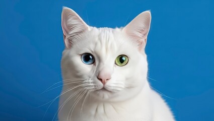 White cat with heterochromia blue and green eyes