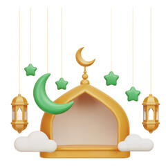 Golden Arch with Green Crescent Moon and Stars Decoration