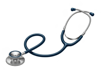 Blue stethoscope isolated on transparent background for medical branding and healthcare web design