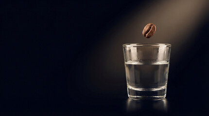 sambuca. Dark background with single floating coffee bean above a sambuca glass. bar promotions, beverage menus, designed for food & beverage menus and cafe branding, used by marketing managers.
