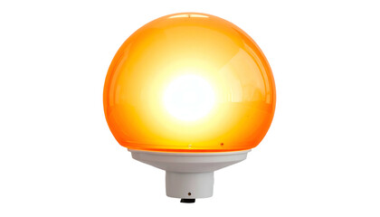 A bright, glowing orange globe lamp with a white base, centered on a black background