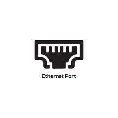Ethernet Port Icon in Minimal Black Style for Network Connection, LAN Cable, Internet Technology, Hardware UI and Logo Design

