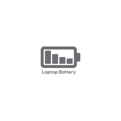Minimal laptop battery icon with low charge level, flat vector symbol for power, energy status, technology interface design illustration
