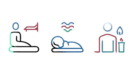 Minimal flat vector icon set symbolizing deep and restorative rest