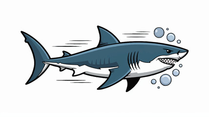 Obraz premium A stylized cartoon illustration of a great white shark swimming underwater. 