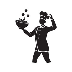 Chef Tossing Fresh Salad With Care