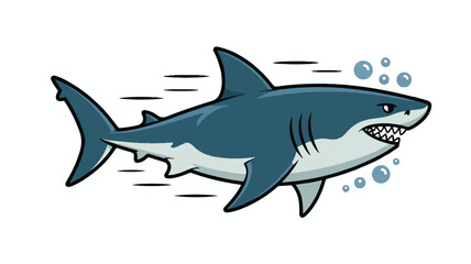 Obraz premium A stylized cartoon illustration of a great white shark swimming underwater. 
