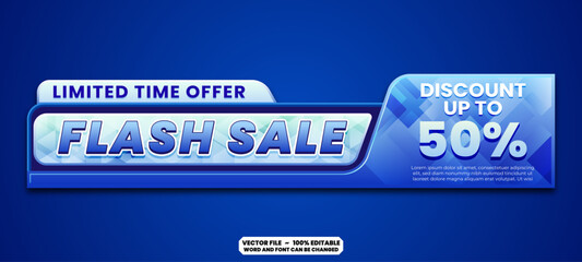 Modern colorful flash sale discount banner with editable text for social media advertising, marketing campaign, and business promotion.
