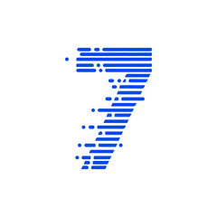 Obraz premium Blue Pixelated Number Seven with Digital Stripes.