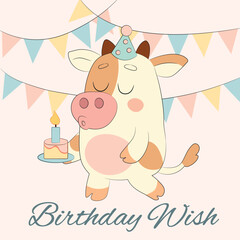 Birthday Wish cute cow illustration