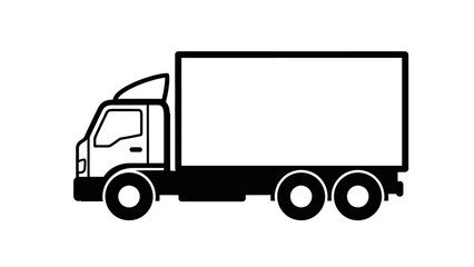 Outline Icon of Delivery Truck with Box Trailer on Isolated White Background