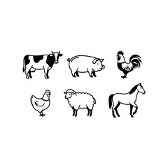 Group of farm animals including cow pig rooster chicken sheep and horse. © Pemburu