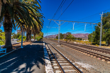 A view towards the end of the platform at the train station in the Victorian  town of Matjiesfontein in the Western Cape  in South Africa in springtime