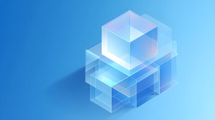 Stacking transparent cubes on a blue background