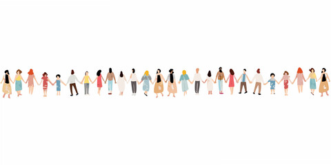 A diverse group of people holding hands in a long line illustration